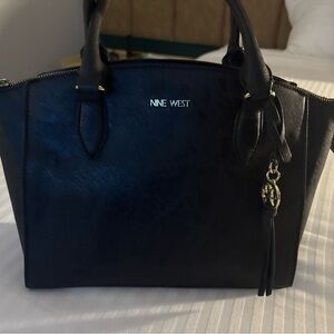Nine West Black Structured Satchel with Gold Accent